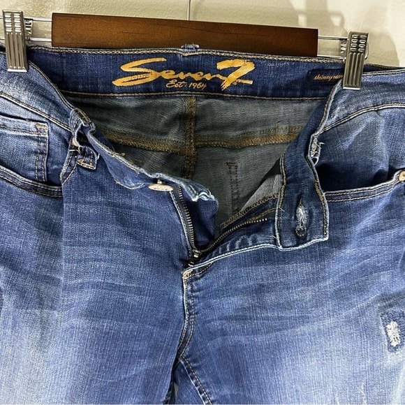Seven 7 Jeans Distressed Skinny Easy Fit Low Rise Blue Womens Size 10 - Picture 5 of 9